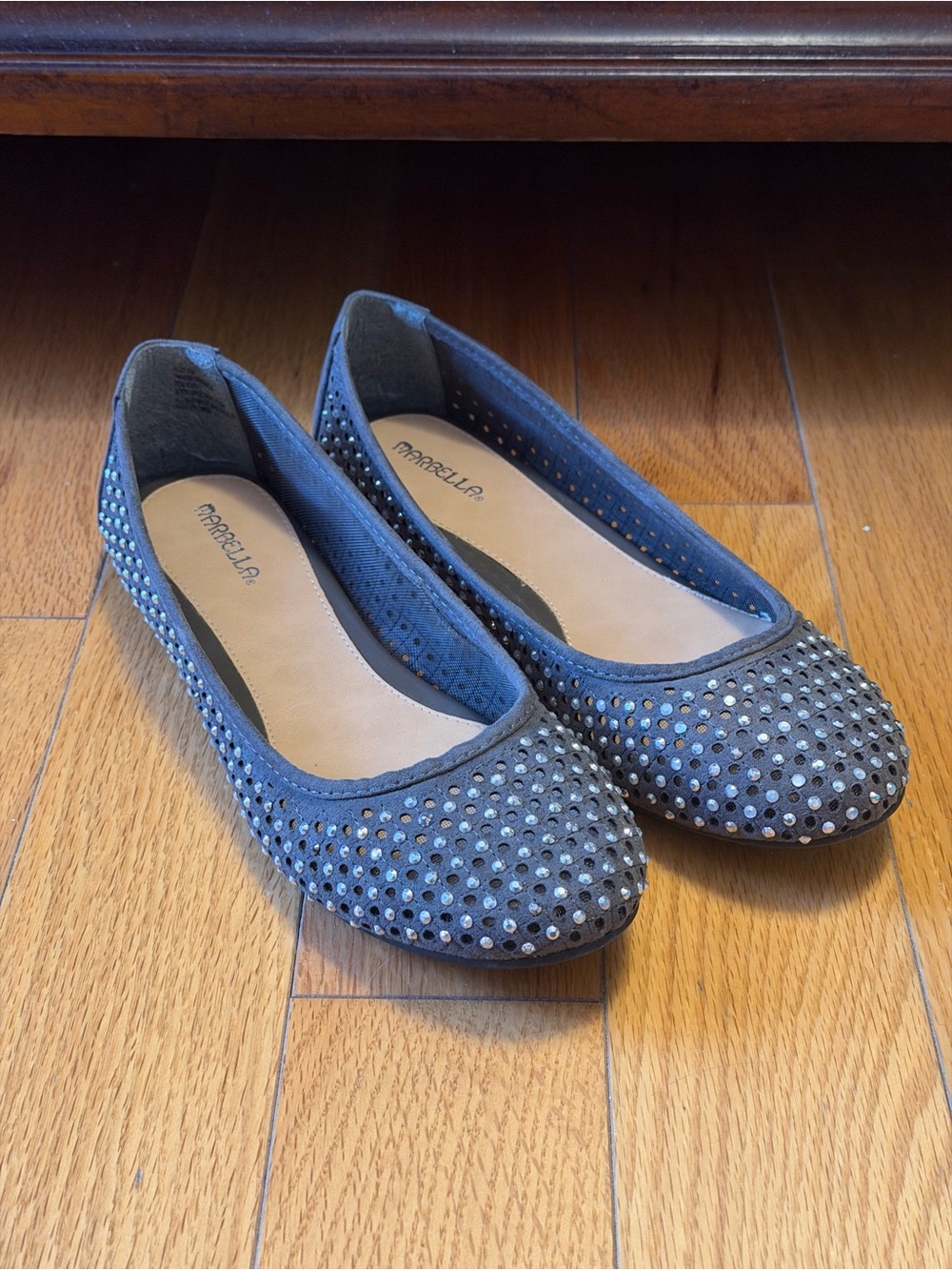Marbella Gray Crystal-Accented Ballet Flats